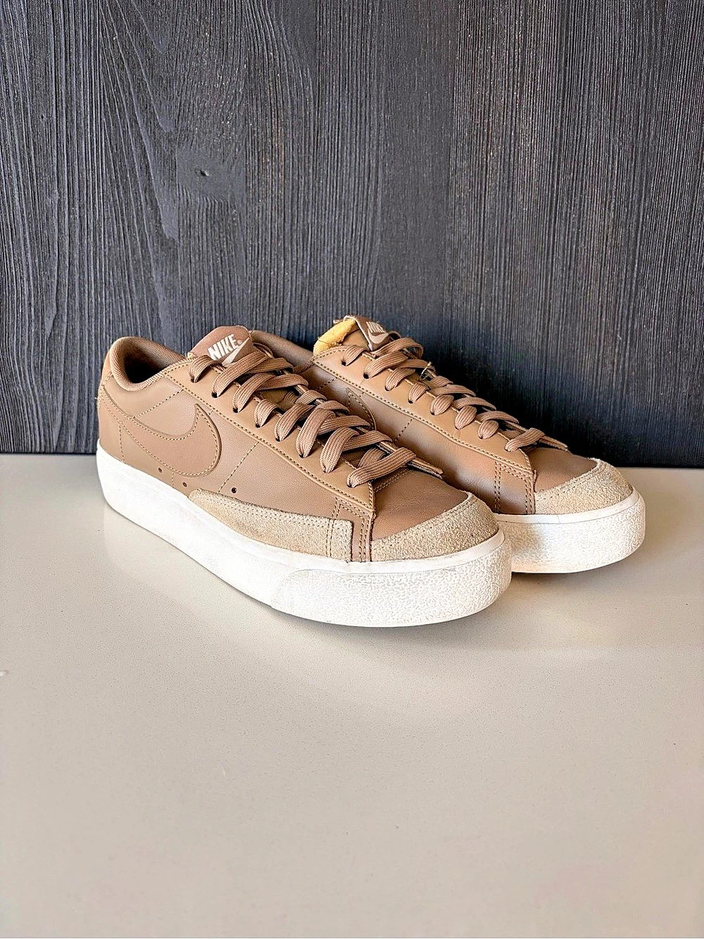 Nike Blazer Low Platform Dark Driftwood Low-Top Sneakers in Brown & White